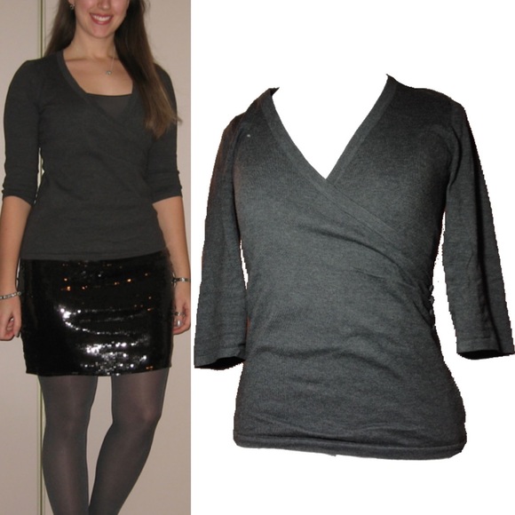 Grey faux-wrap sweater - Picture 6 of 7